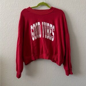 Red 'Good Vibes' Cropped Sweatshirt